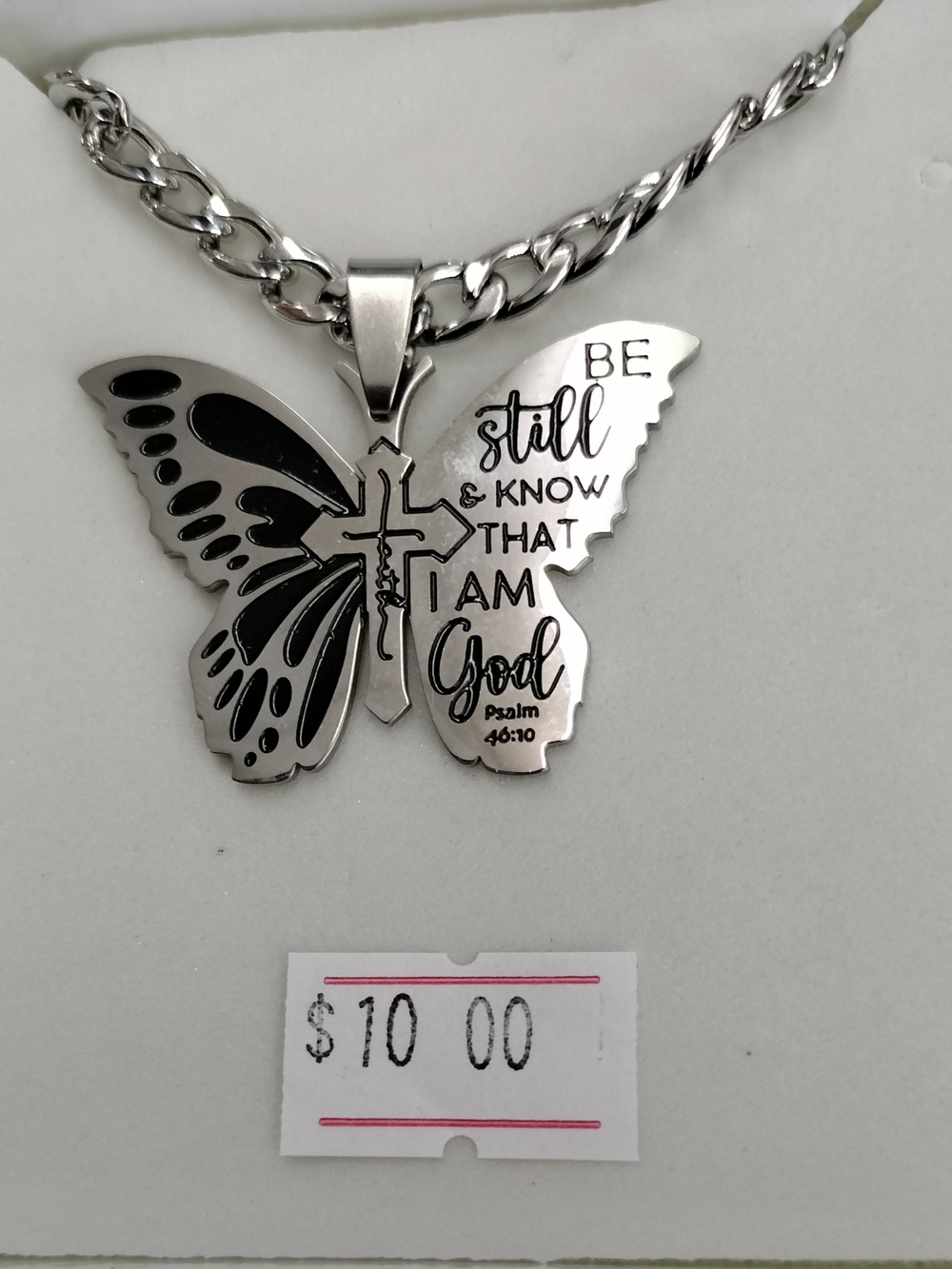 Butterfly Cross Pendant Necklace - Scripture Engraving